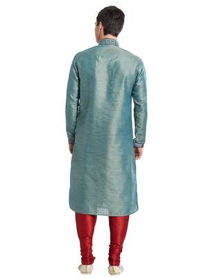 Green Art silk straight embroidery kurta for men's 4