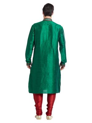 Green art silk straight stitched kurta for men's 4