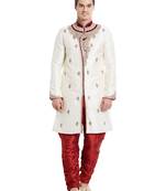 Cream silk straight embroidery with handwork indisherwani for men's
