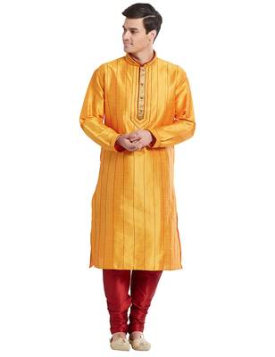 Yellow Art silk straight stitched kurta for men's 5