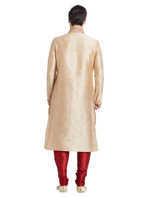 Fawn Art silk straight embroidery kurta for men's 4