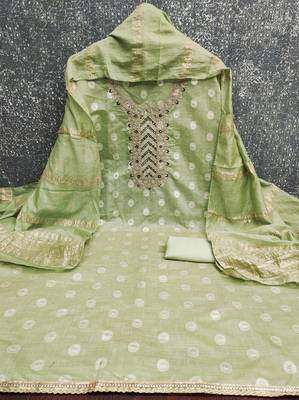 Embroidered unstitched salwar suit with woven dupatta 3