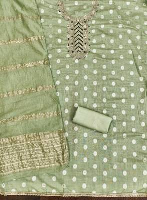 Embroidered unstitched salwar suit with woven dupatta 4