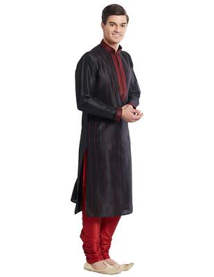 Black Art silk straight stitched kurta for men's 3