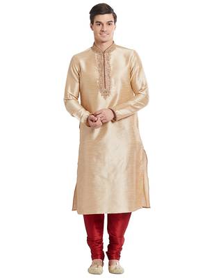 Fawn Art silk straight embroidery kurta for men's 5