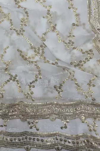 White Color Sequence Work art silk saree