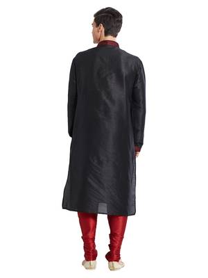 Black Art silk straight stitched kurta for men's 4