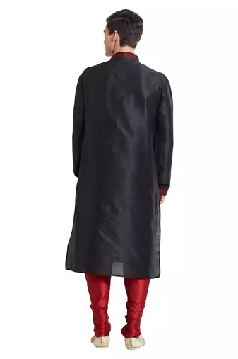 Black art silk straight stitched kurta for men's