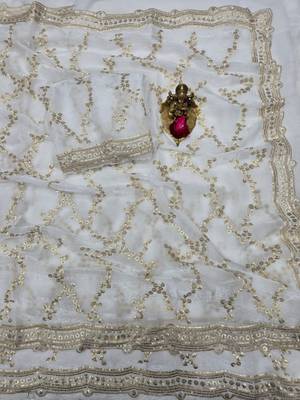 White Color Sequence Work art silk saree 3