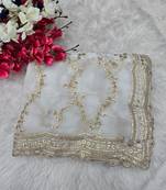 White Color Sequence Work Silk Saree