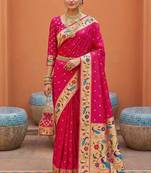 Pink  faux banarasi silk saree with paithani rich weaved pallu and blouse
