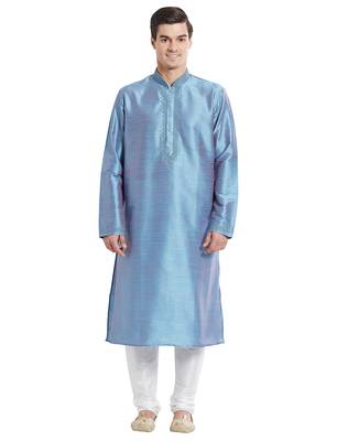 Slate blue Art silk straight embroidery kurta for men's 1