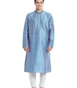 Slate blue art silk straight embroidery kurta for men's