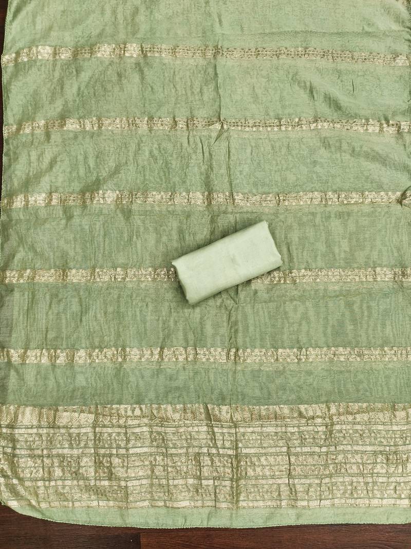 Embroidered unstitched salwar suit with woven dupatta