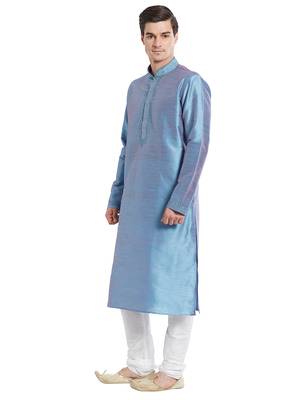 Slate blue Art silk straight embroidery kurta for men's 2