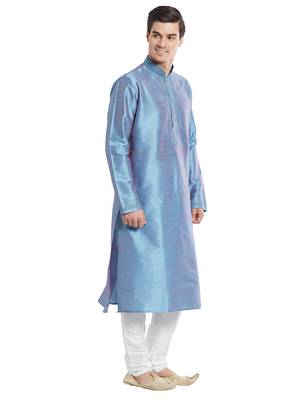 Slate blue Art silk straight embroidery kurta for men's 3