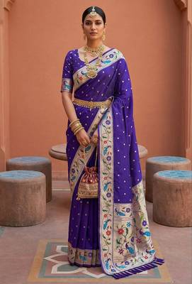 Violet faux banarasi silk saree with paithani rich weaved pallu and blouse 1