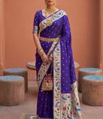 Violet faux banarasi silk saree with paithani rich weaved pallu and blouse