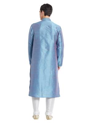 Slate blue Art silk straight embroidery kurta for men's 4