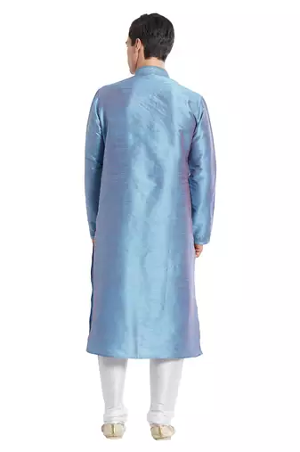 Slate blue art silk straight embroidery kurta for men's