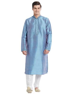 Slate blue Art silk straight embroidery kurta for men's 5