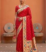 Red  faux banarasi silk saree with paithani rich weaved pallu and blouse