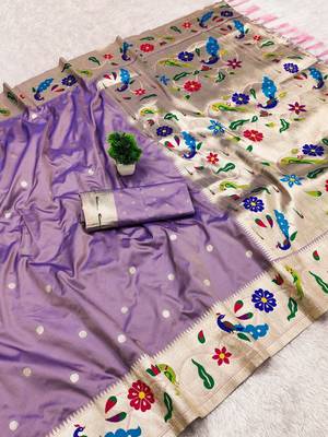 Lavender faux banarasi silk saree with paithani rich weaved pallu and blouse 2