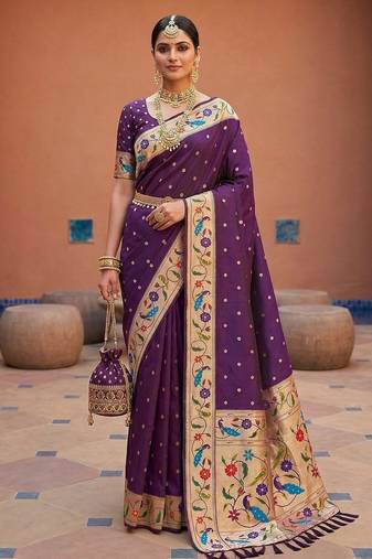Wine  faux banarasi silk saree with paithani rich weaved pallu and blouse