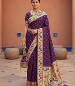 Wine  faux banarasi silk saree with paithani rich weaved pallu and blouse