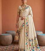 Off white faux banarasi silk saree with paithani rich weaved pallu and blouse
