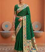 Green faux banarasi silk saree with paithani rich weaved pallu and blouse
