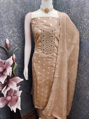 Embroidered unstitched salwar suit with woven dupatta 2