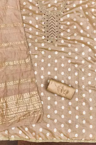 Embroidered unstitched salwar suit with woven dupatta