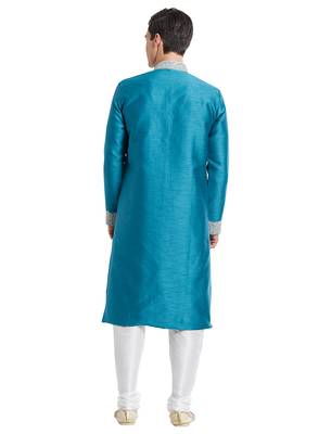 Rama green Art silk straight embroidery kurta for men's 4