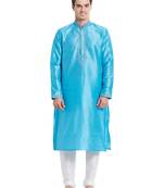 Firozi art silk straight embroidery kurta for men's
