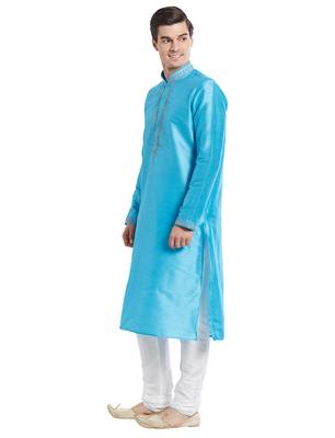 Firozi Art silk straight embroidery kurta for men's 2