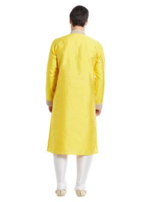 Yellow Art silk straight embroidery kurta for men's 4