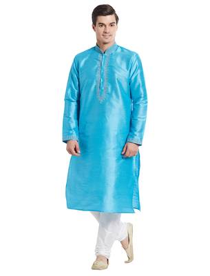 Firozi Art silk straight embroidery kurta for men's 5