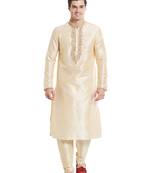 Fawn art silk straight embroidery kurta for men's