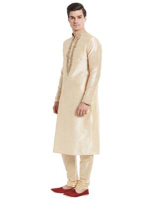 Fawn Art silk straight embroidery kurta for men's 2