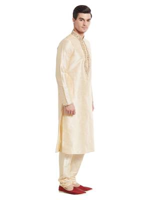 Fawn Art silk straight embroidery kurta for men's 3