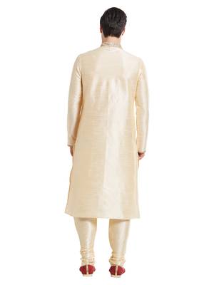 Fawn Art silk straight embroidery kurta for men's 4