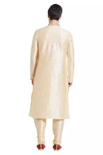 Fawn art silk straight embroidery kurta for men's