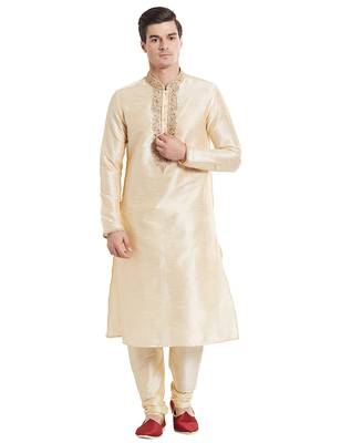 Fawn Art silk straight embroidery kurta for men's 5