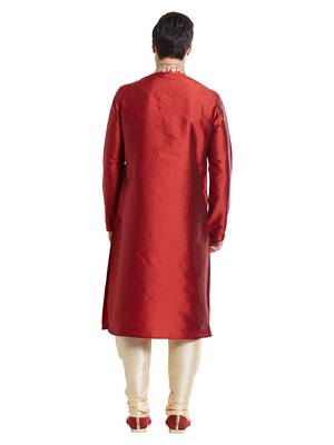 Maroon Art silk straight embroidery kurta for men's 4