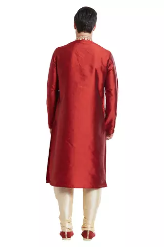 Maroon art silk straight embroidery kurta for men's