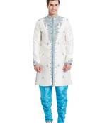 Cream silk straight embroidery with handwork indisherwani for men's