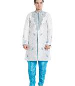 Cream silk straight embroidery with handwork indisherwani for men's