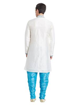 Cream silk blend straight embroidery with handwork indisherwani for men's 4