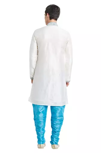 Cream silk straight embroidery with handwork indisherwani for men's